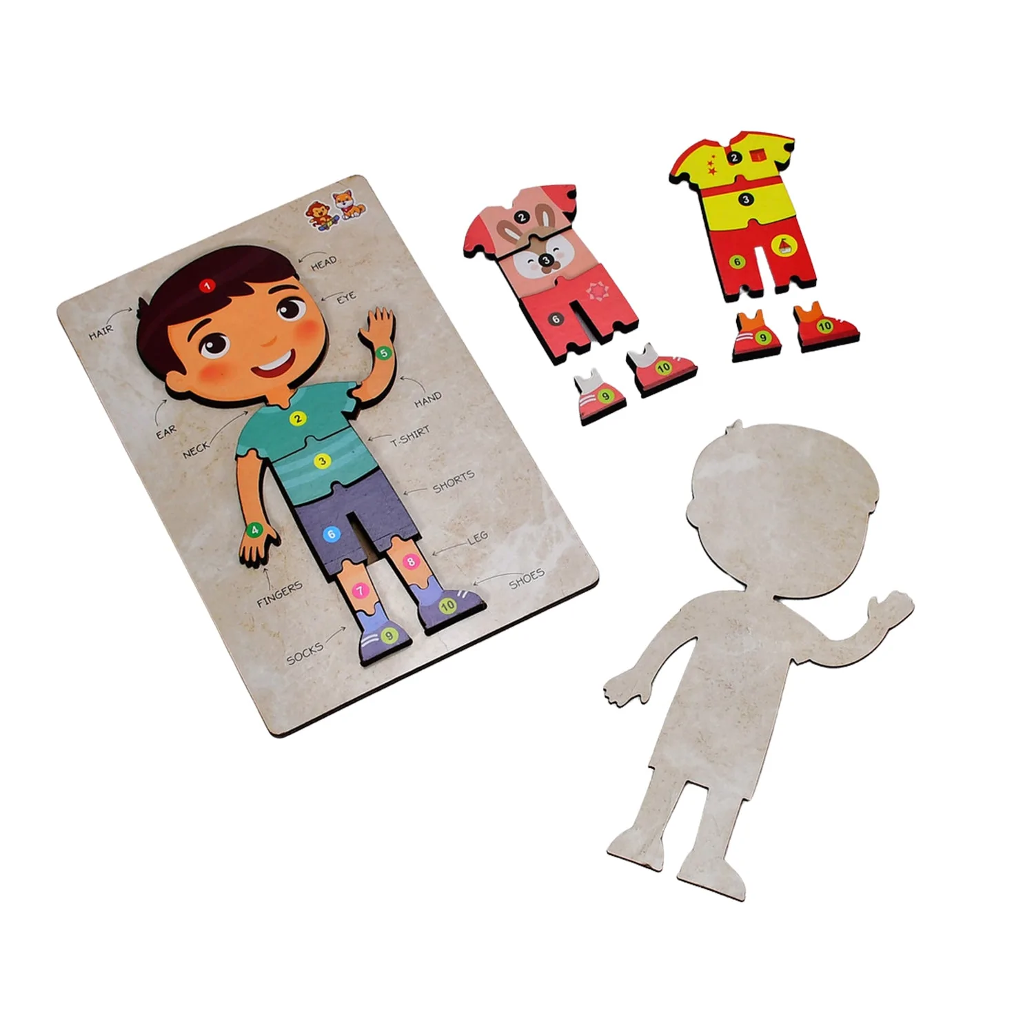 Wooden Boy Body Parts Puzzle with Pictures